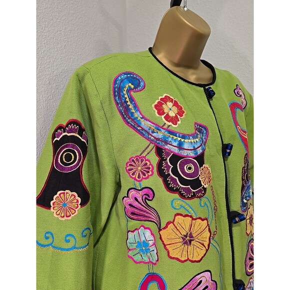 Vintage Patchington Artsy Dopamine Paisley Applique Lime Green Blazer Womens PXL - Picture 2 of 8